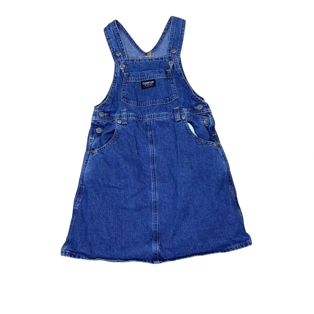 OshKosh B'gosh Girls Blue Denim Jumper Dress Overall Bib Size 6 Medium Wash